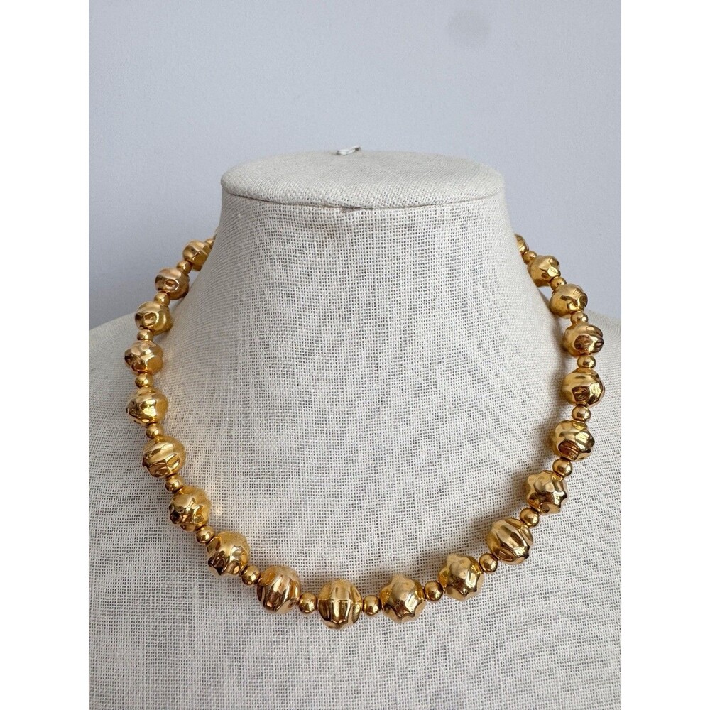 Vintage Gold Bead Collar Necklace Retro Classic Glam Old Money Asymmetrical Bead